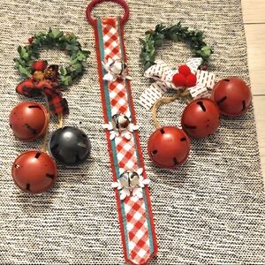 Holiday Door Hangers Red White Silver Red Black Jingle Bells Holly Wreath